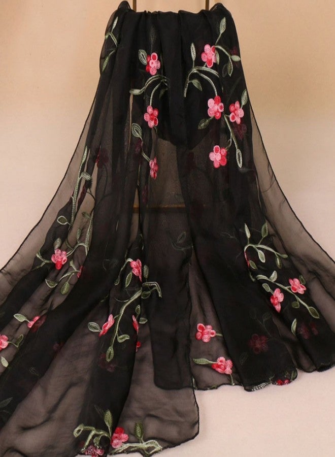 Minache Women Embroidery Chiffon Long Scarf Summer Fall Shawl Wrap Cover up - Image 3